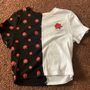 Black nd white crop top with roses